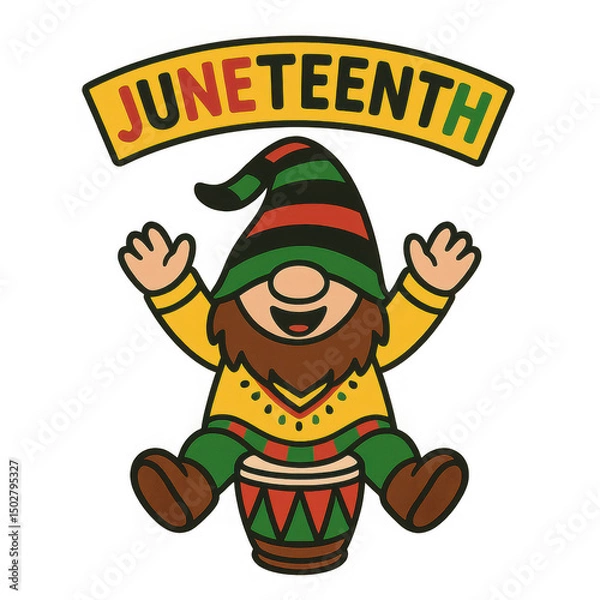 Obraz Cheerful gnome celebrating freedom, whimsical character with beard and festive attire, perfect for joyous cultural events. Isolated on white background or PNG
