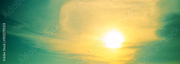 Obraz Colorful cloudy sky at sunset. Gradient color. Sky texture. Abstract nature background. Horizontal banner