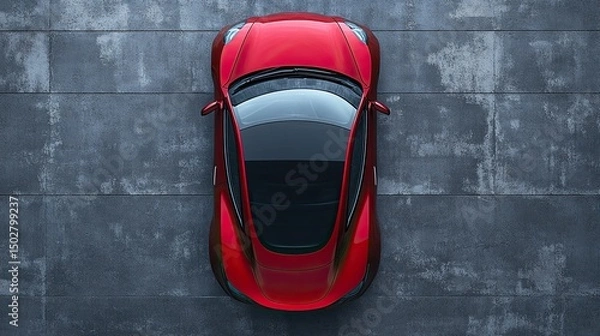 Fototapeta A sleek red sports car poised to unleash its power and elegance reflecting sunlight on its flawless paint