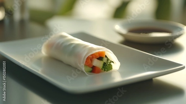 Fototapeta Fresh Spring Roll with Vegetables on a Plate