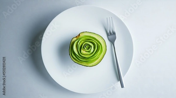 Fototapeta Sliced Avocado Shaped Like a Rose on a Plate