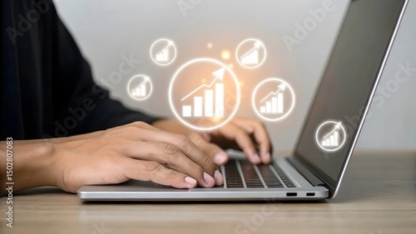Fototapeta Business growth strategy laptop analytics data