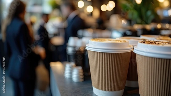 Fototapeta Coffee Cup Detail at Casual Business Meeting Representing Professional Settings Business Networking and Informal Meetings for Corporate Culture Office Design and Productive Conversations