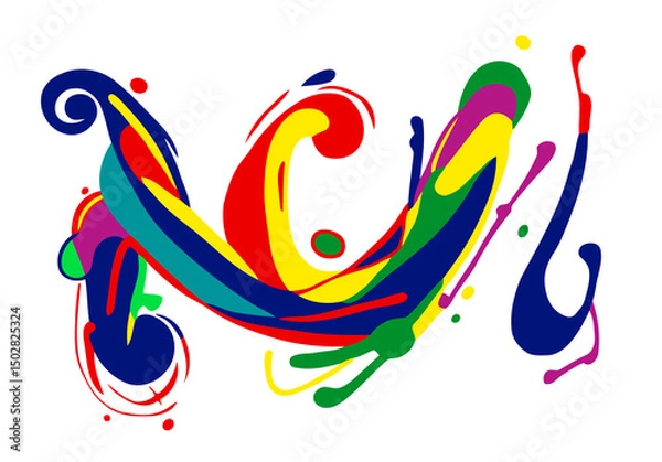 Obraz Isolated colorful abstract swirls and flowing curves create dynamic movement like a symphony of rainbow colors. Paint-like strokes form energetic artistic composition perfect for creative projects.
