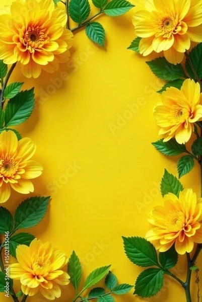 Obraz Vibrant yellow floral background, lush leaves , close-up, spring