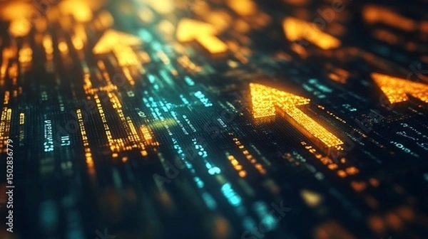 Fototapeta Digital Ascent: Glowing Arrows on a Data Stream