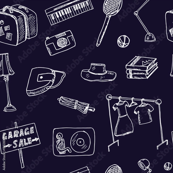 Fototapeta Garage hand drawn doodle seamless pattern. Vector illustration. Isolated elements on white background. Symbol collection.