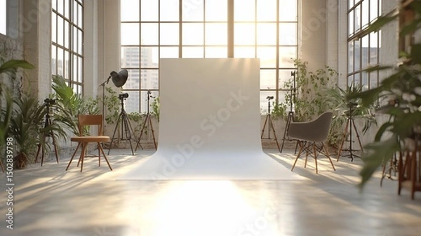 Obraz Studio Photography Setup: Sunlit Loft with Backdrop