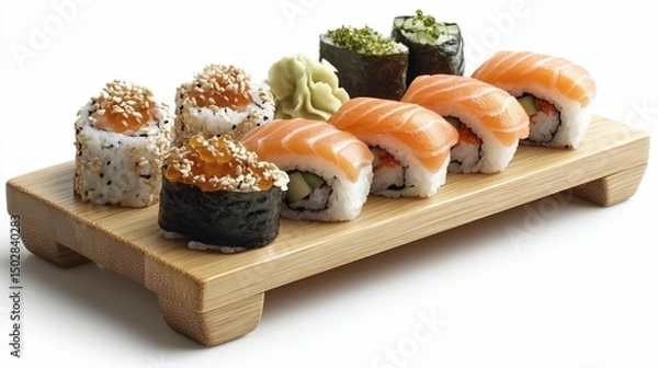 Obraz Elegant Sushi Platter on Bamboo Serving Board