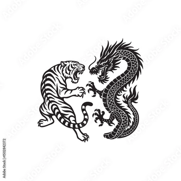 Obraz tiger fight dragon vector