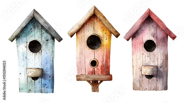 Obraz Set of watercolor vintage bird house
