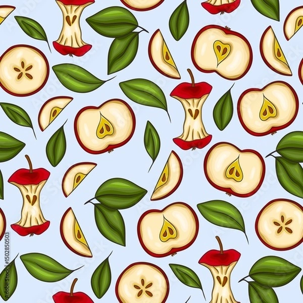 Obraz sliced ​​apples and leaves pattern design