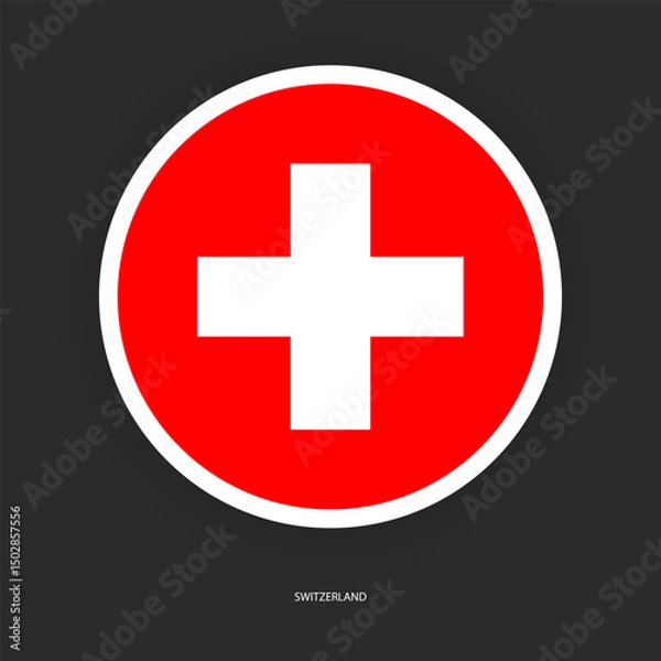 Fototapeta Switzerland circle flag icon with shadow on dark background. Switzerland button icon with white border isolated dark grey background	
