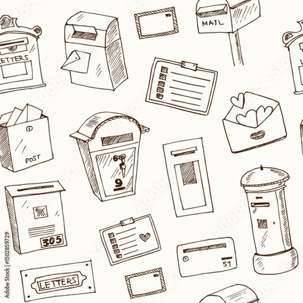 Obraz Letter box hand drawn doodle set. Vector illustration. Isolated elements on white background. Symbol collection.