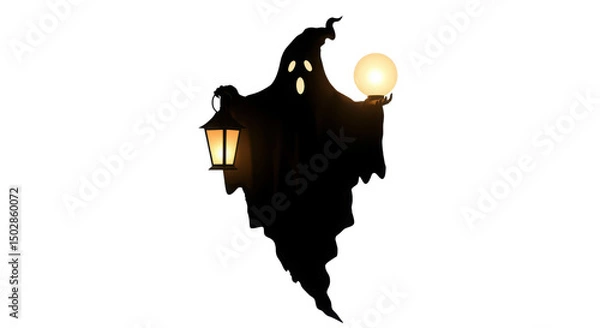 Obraz Silhouette of a spooky ghost carrying a lantern and an orb isolated PNG with Transparent Background