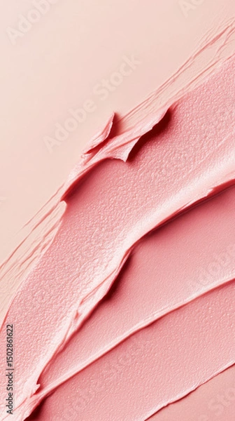 Fototapeta Close-up of smooth pink cosmetic cream or makeup foundation smeared on a soft beige background. Generative AI