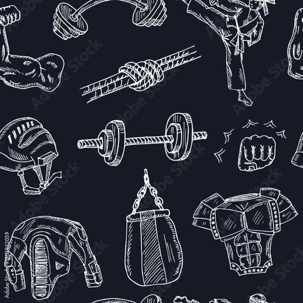 Obraz Strong seamless pattern.. Isolated elements on chalkboard background. Symbol collection.