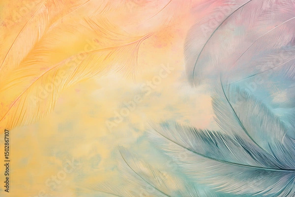 Fototapeta Feather Texture with Soft Yellow and Blue Tones