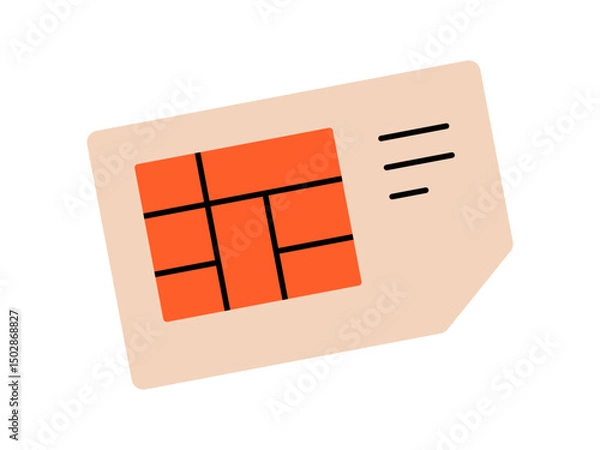 Obraz Hand drawn cute cartoon illustration of sim card. Flat vector mobile phone network chip doodle. Gsm connection. Communication icon or sticker. Phone number service. Isolated.