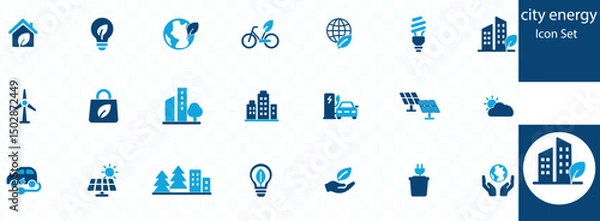 Fototapeta city energy icon set . Save earth and ecology friendly. Environmental concept. Planet and natural. Vector illustration