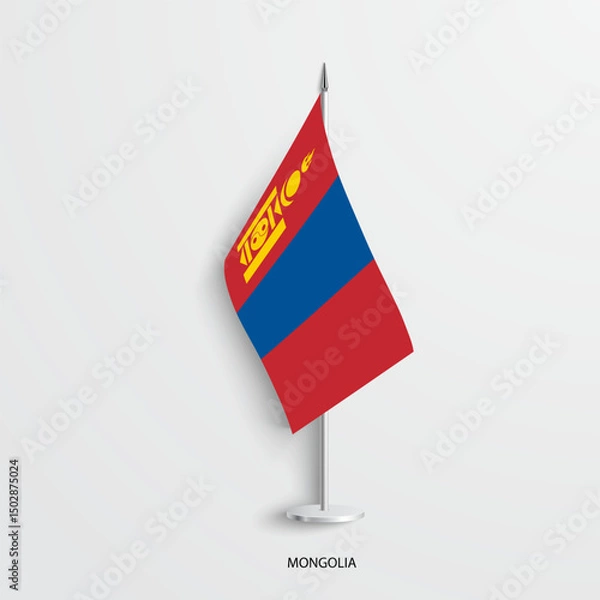 Fototapeta Mongolia table flag on light grey background. Mongolia desk flag isolated on grey background	
