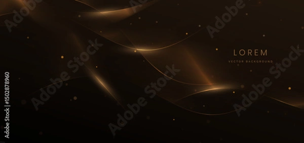 Obraz Abstract glowing gold wave lines on dark  background with lighting effect glitter and sparkle.