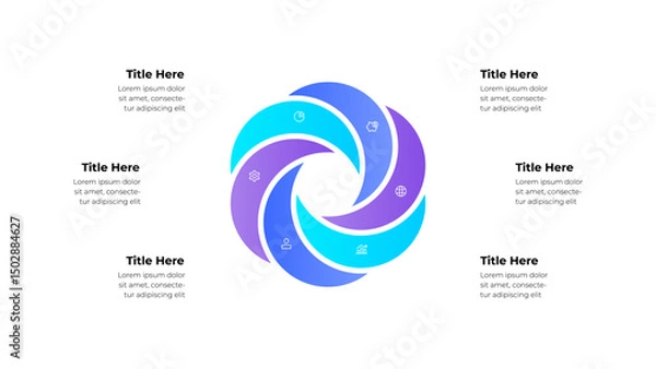 Fototapeta Circular infographic with 6 sections displaying business, data, and global concepts. Perfect for presentations, educational materials, and creative design projects