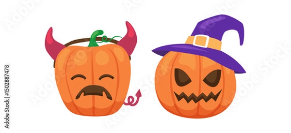 Fototapeta Vector Flat halloween pumpkins collection