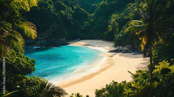 Obraz Tropical beach scene with untouched nature and calm waters high resolution picture