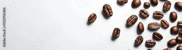Obraz Scattered coffee beans on a white surface