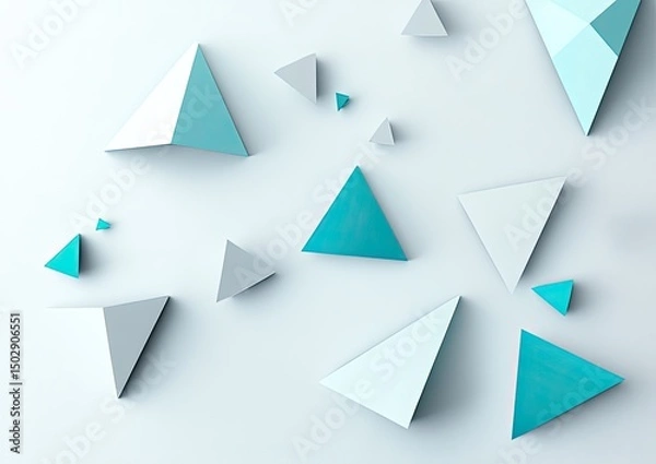Fototapeta Abstract geometric pattern of various sized teal and white triangles