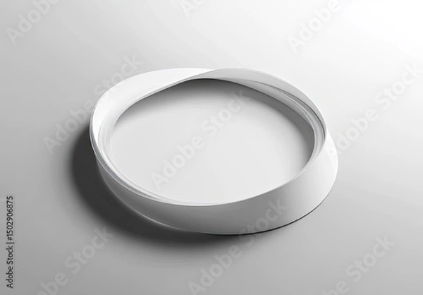 Fototapeta Abstract white ring, smooth curves, minimalist design, floating on light gray background.  Sophisticated and modern aesthetic