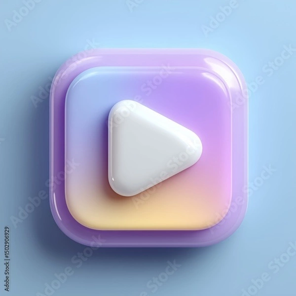 Fototapeta 3D Rendering Colorful play button icon with a smooth gradient background. Sosial media style icon