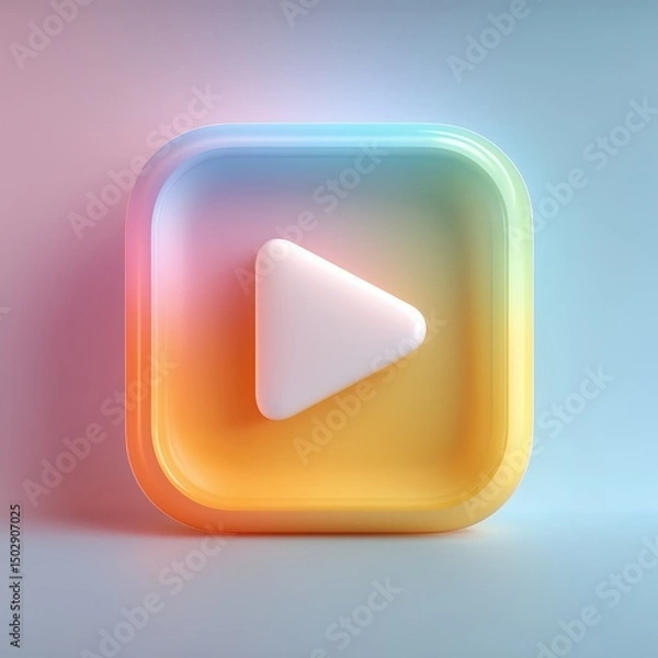 Fototapeta 3D Rendering Colorful multimedia play button icon in a smooth, glossy design. Sosial media style icon