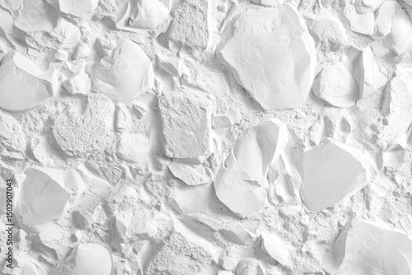 Fototapeta Close-up view of a textured white stone wall, showing irregular shapes and fragments