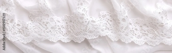 Obraz Delicate white lace trim adorns a sheer white fabric