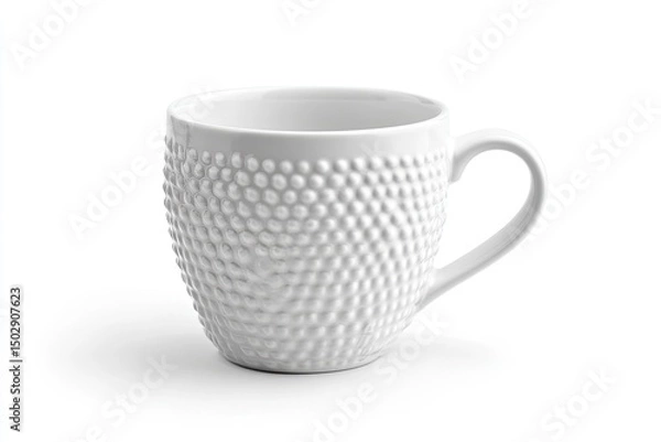 Obraz White ceramic mug with textured surface.  Small, round, simple design,  with a comfortable handle