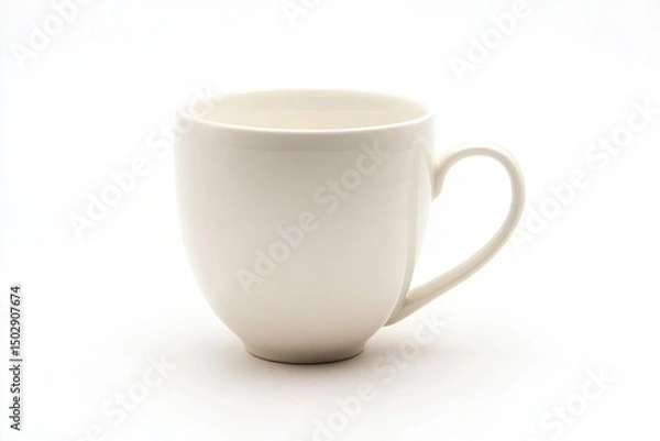 Obraz Empty white ceramic mug, smooth surface, simple design, round body, handle