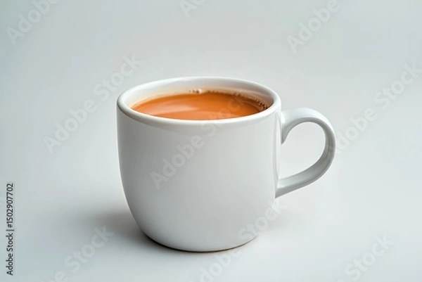 Obraz Single white cup of tea.  Aromatic, light-orange colored beverage fills the mug. Simple, elegant, and ready to enjoy