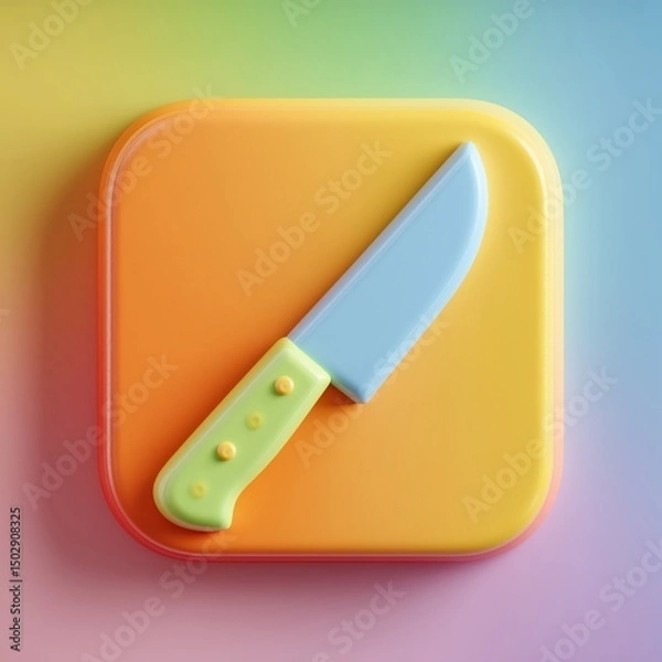Fototapeta 3D Rendering Colorful icon featuring a knife on a vibrant background with a playful design. Sosial media style icon