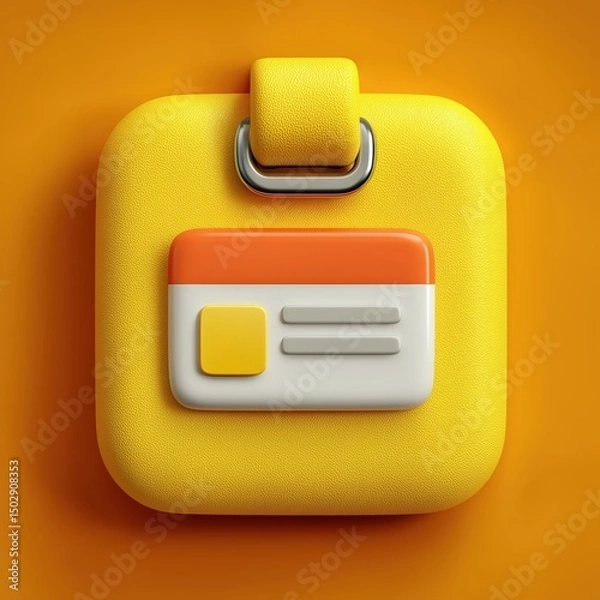 Fototapeta 3D Rendering Colorful icon featuring a cardholder with a stylized ID card design on a vibrant yellow background. Sosial media style icon
