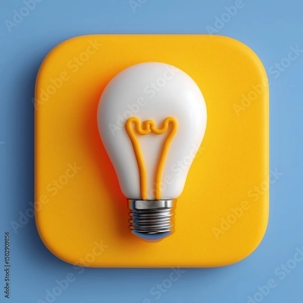 Fototapeta 3D Rendering Light bulb design on a yellow background, symbolizing creativity and ideas. Sosial media style icon