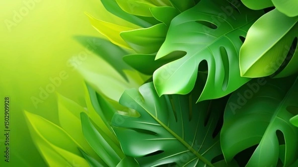 Obraz Lush Green Foliage Creating a Vibrant Tropical Backdrop