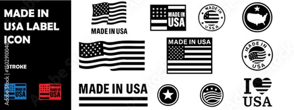 Obraz Made in USA Label Icons – American Product Logo and Emblem Set