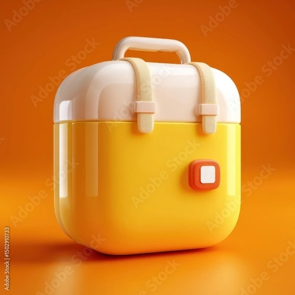 Fototapeta 3D Rendering A colorful, modern lunchbox with a glossy finish, set against a bright orange background. Sosial media style icon