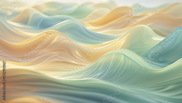 Fototapeta Abstract image of flowing pastel-colored waves creating a serene and dreamy atmosphere. Soft, calming hues evoke a sense of tranquility.