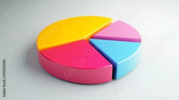 Obraz Clean D pie chart with three color parts on a white background
