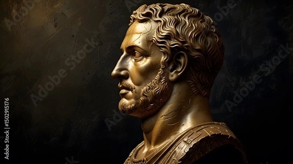 Obraz A detailed bust of a Roman emperor, featuring a stern expression and adorned with a laurel crown, representing leadership.  