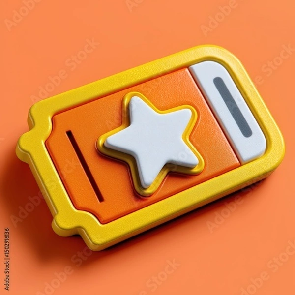 Fototapeta 3D Rendering Colorful battery-shaped object with a star, set against a vibrant orange background. Sosial media style icon