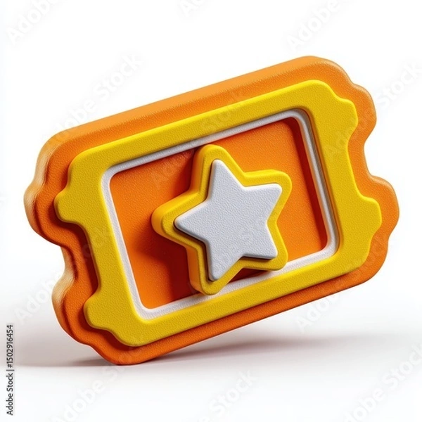 Fototapeta 3D Rendering Colorful decorative object resembling a ticket with a star design, showcasing vibrant orange and yellow hues. Sosial media style icon